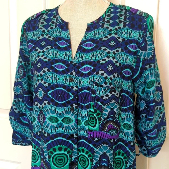 Anthropologie Maeve Ikat Frequencies Belted Shirt Dress - Picture 3 of 7